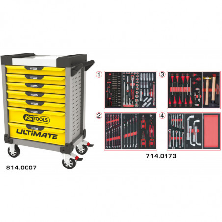 Servante ULTIMATE grise et jaune 7 tiroirs équipée de 173 outils